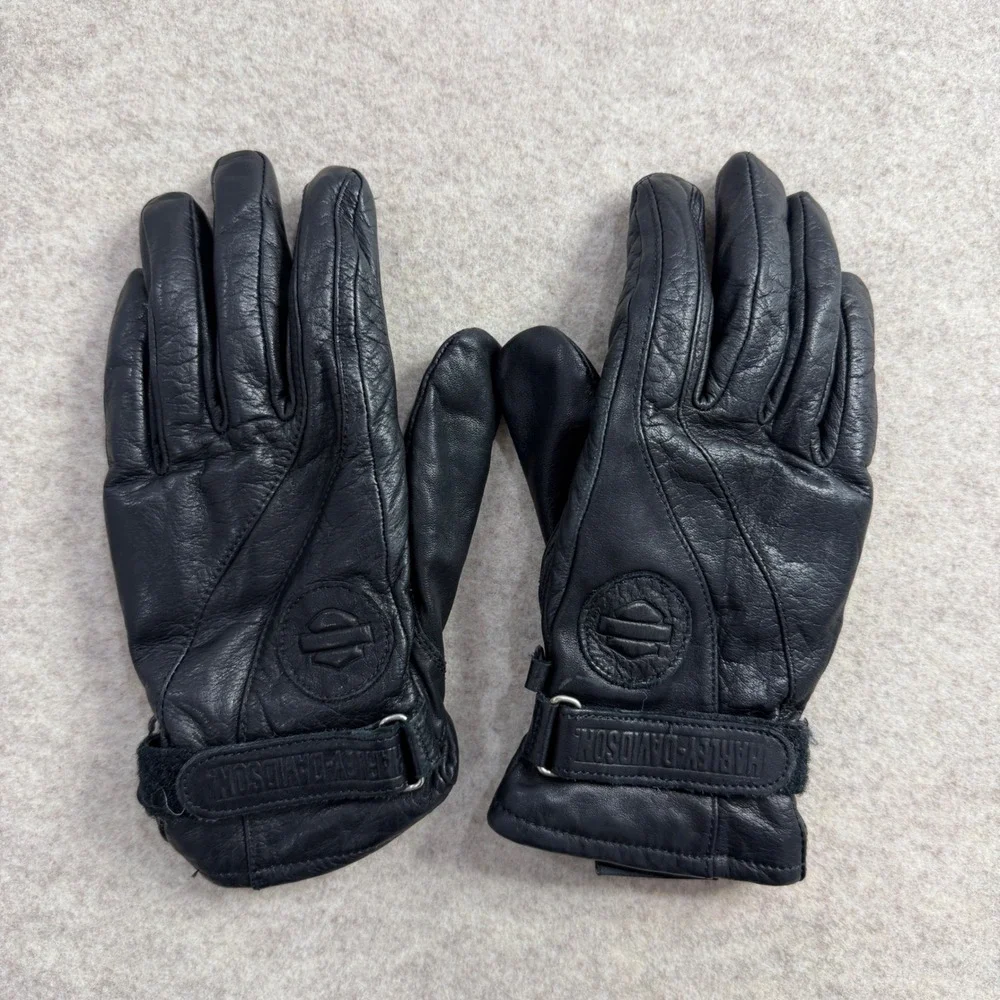 Harley-Davidson Womens Black Leather Motorcycle Riding Gloves M